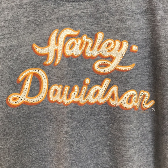 NWT Harley-Davidson Sz Large tee distressed grey crystals orange Savannah GA - Picture 2 of 11